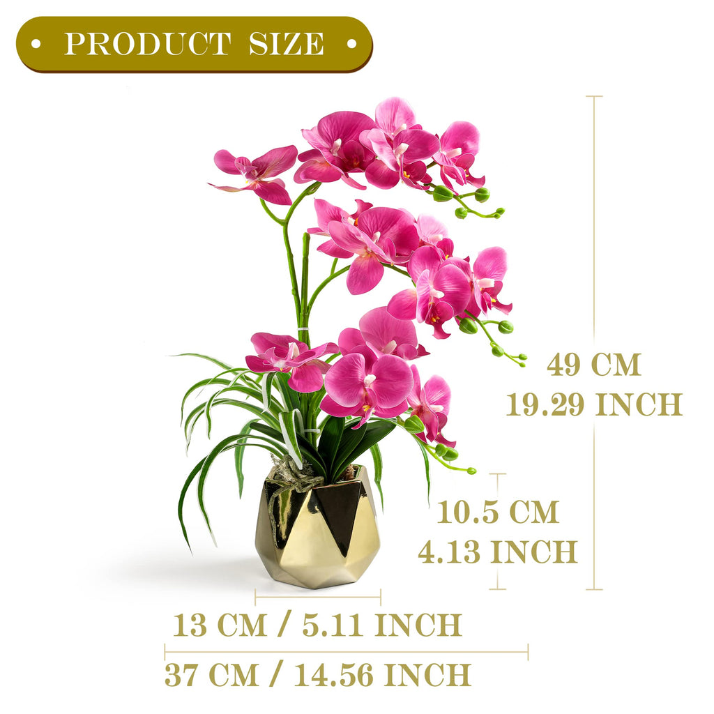Orchids Artificial Flowers, Fuchsia with Gold Vase