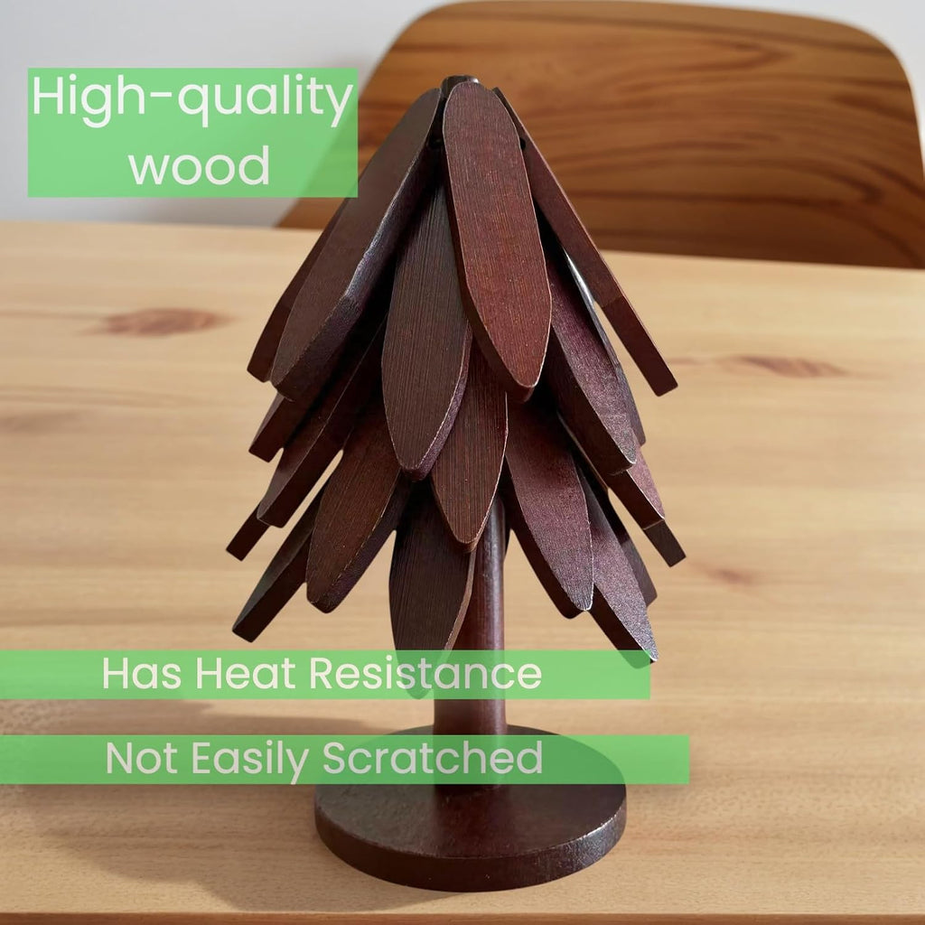 Wooden Trivets for Hot Dishes, Tree Trivets, Wooden Walnut Color - Set of 5