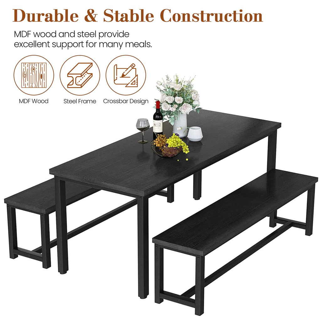 Dining Table Set for 4, Wooden Kitchen Table with 2 Dining Bench