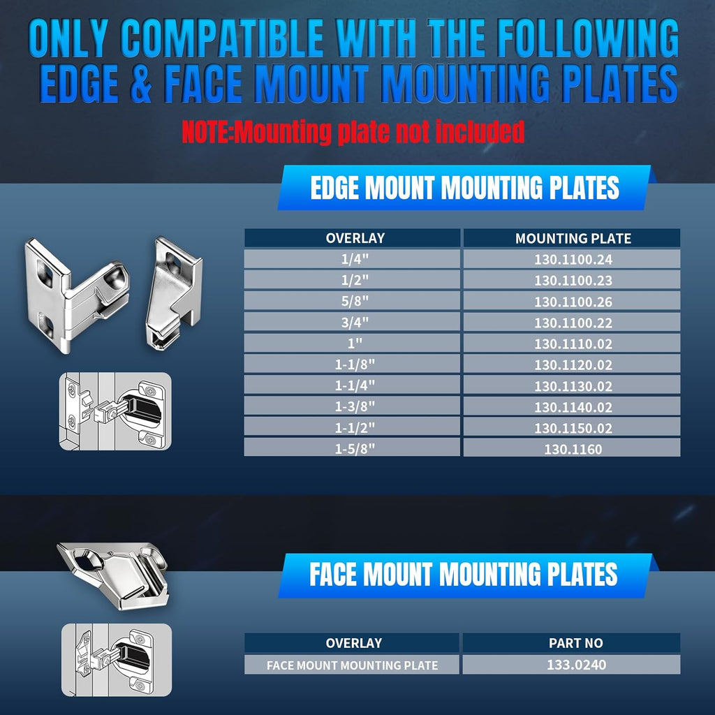 8 PCS Replacement for 30.310-11.02 Cabinet Hinges, Self Quick Closing 110 & 120 Degree Screw On, 33.3600 Compact 31 &