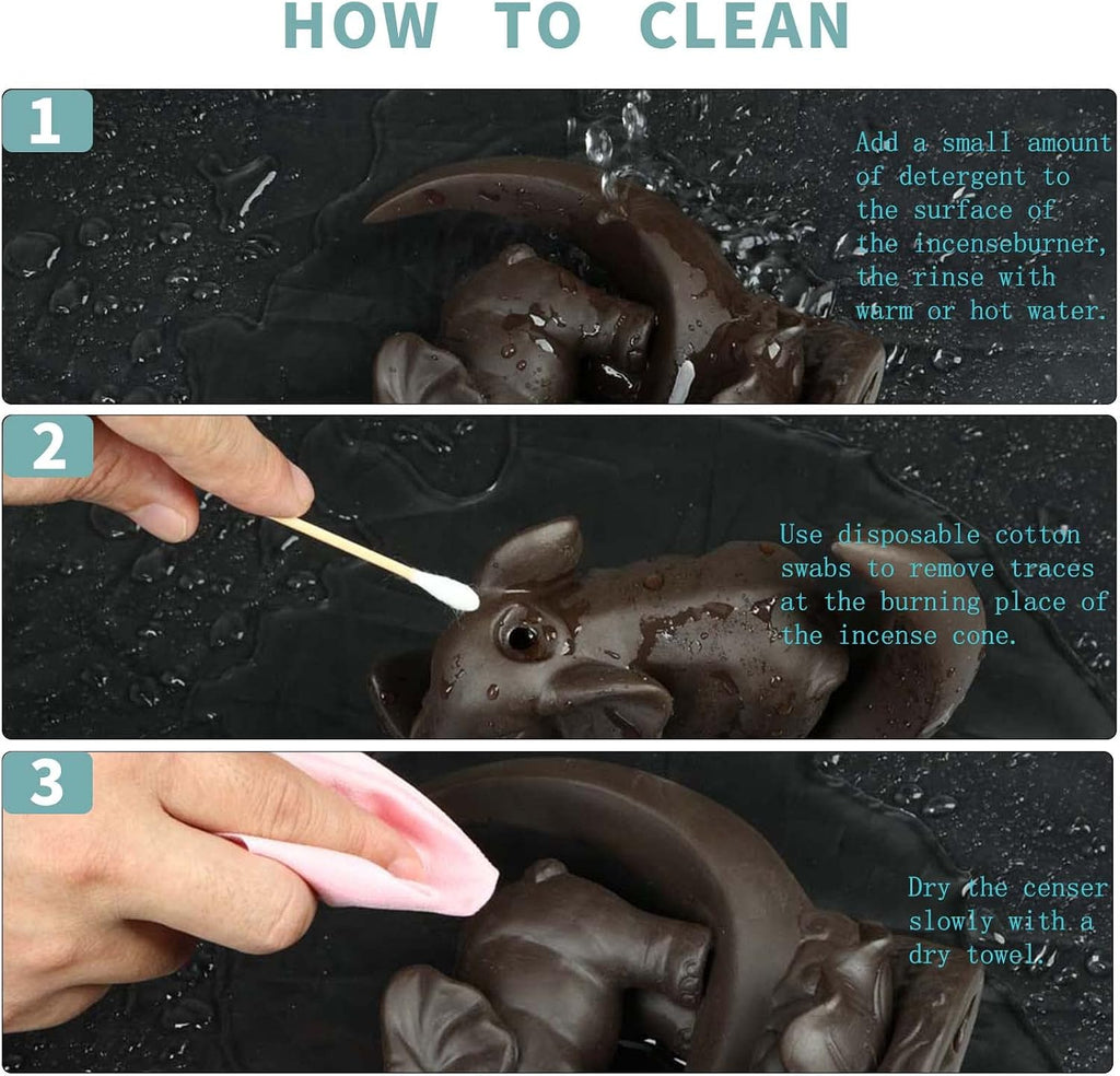 Elephant Backflow Incense Burner with 20 Cones, 30 Sticks, Tweezer, Mat - Set of 50
