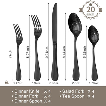 20-Piece Teardrop Silverware Set for 4, 18/10 Stainless Steel Flatware Set