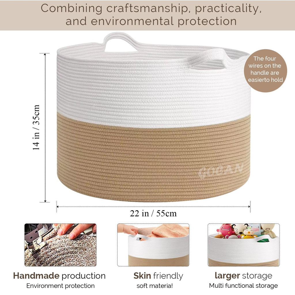 Cotton Rope Woven Laundry Basket 22"X 22"X 14" with handles(Jute/Beige)XXXL