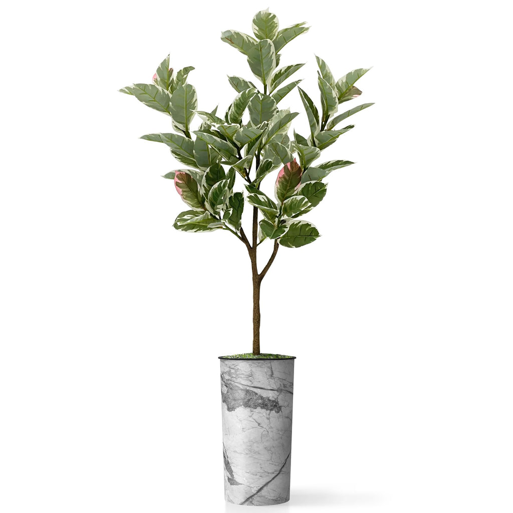 Tree in Gray Marble Effect Planter, Fake Rubber Silk Tree for Indoor and Outdoor Home Decoration - 70" Overall Tall