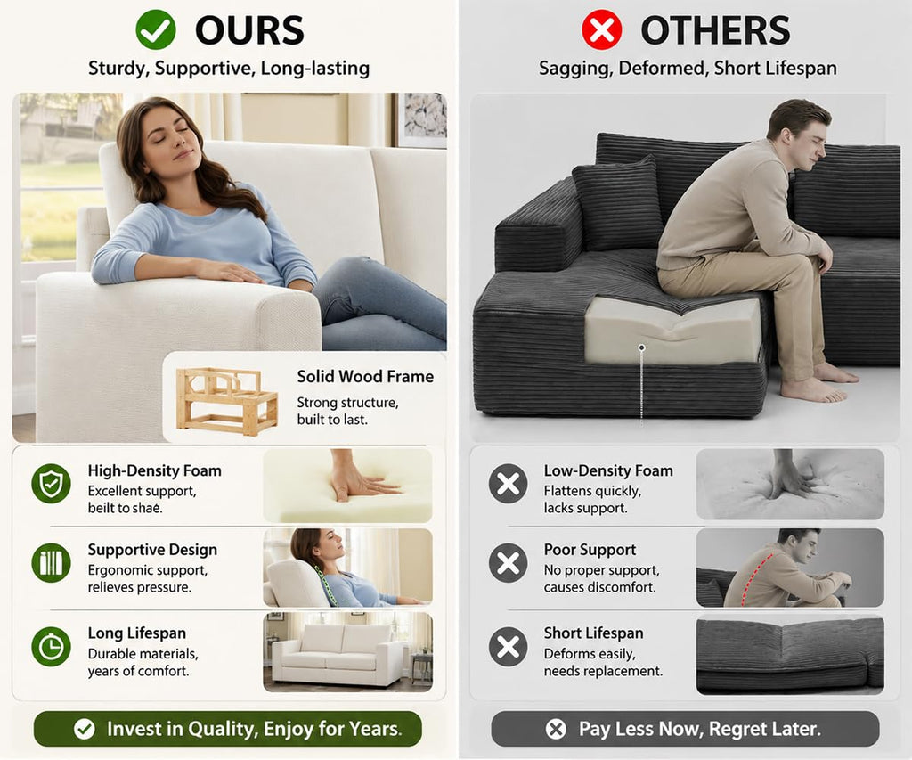 100" L-Shaped Sectional Couch with Reversible Deep Chaise, Beige