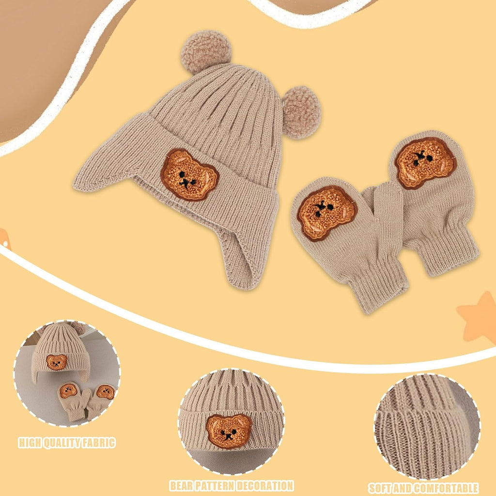 Toddler Winter Hat and Mittens Set, Knit Warm Baby Winter Beanie and Gloves for for Infant Boys Girls