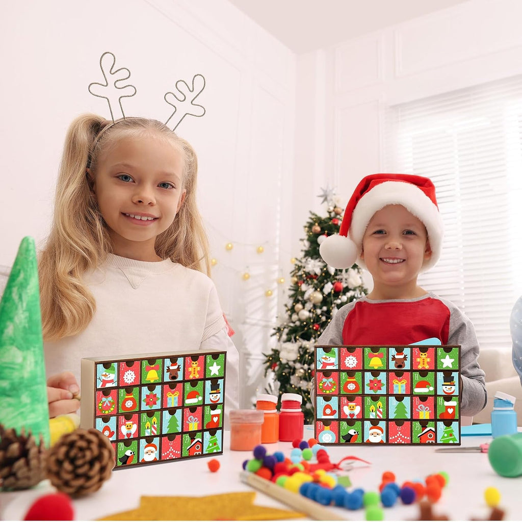 2 Pcs Wooden Advent Calendar 24 Drawers DIY Unfinished Christmas Box