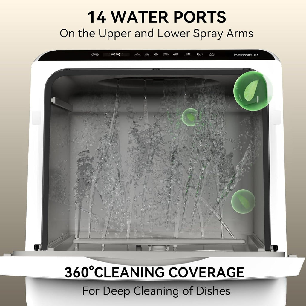 Portable Countertop Dishwashes, 5 Washing Programs Mini Dishwasher with 5-Liter Built-in Water Tank for Apartments &