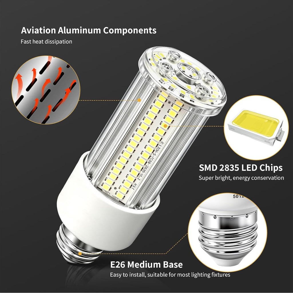 NS 2 Each 300W Equivalent LED Corn Light Bulb 5000 Lumen 5000K 40W Large Area Daylight White E26/E27 Medium Base
