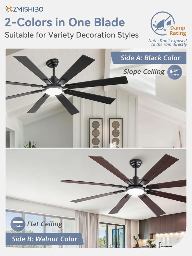 65" Black Ceiling Fan with Dimmable 3000-6000K Light and Remote