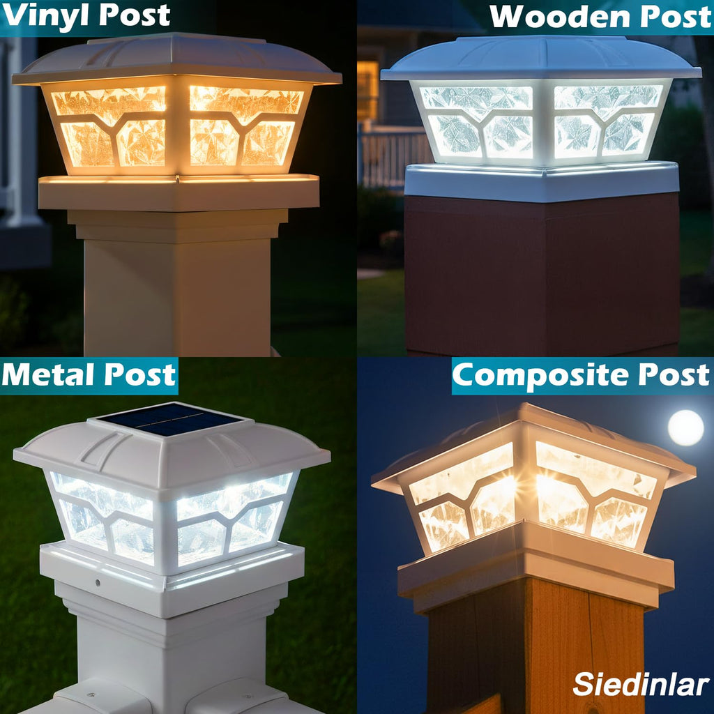 Solar Post Cap Lights Outdoor 2 Modes, 4 Pack, White, Warm/White