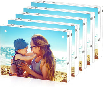 Acrylic Picture Frames 2.5x3.5, 5 Pack Magnetic Double Sided Clear Frameless Frame, 20mm Thick Free Standing Desktop