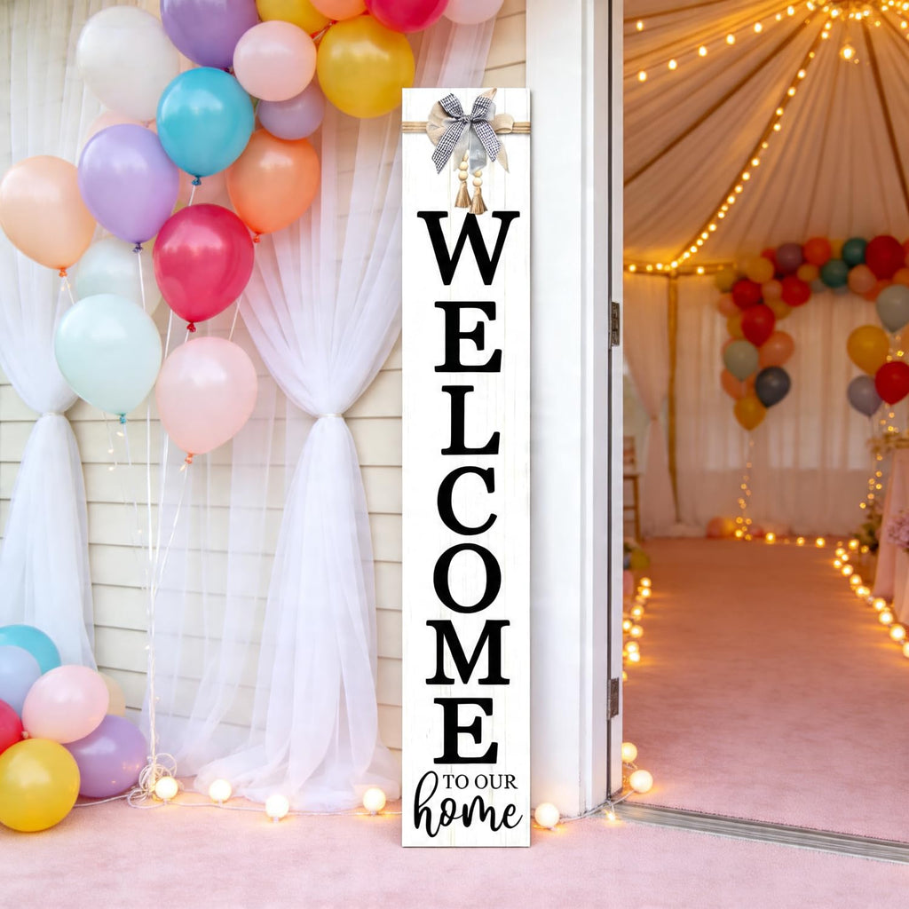 Vertical Wood Welcome Sign 47.2x7.8 Inch Farmhouse Rustic Decor for Front Porch, Outdoor Indoor Tall Standing Front