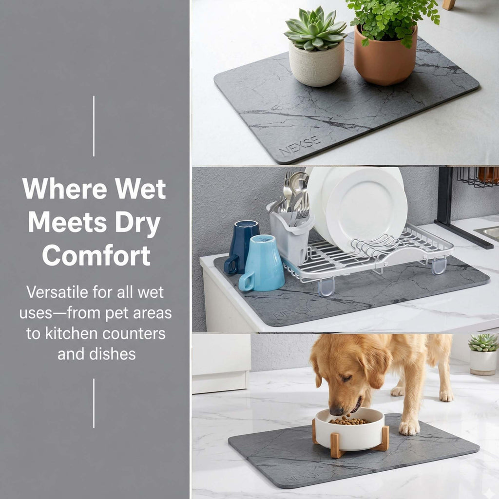 Extra Large Stone Bath Mat (32" x 20") | Non Slip Super Absorbent Quick Dry Diatomaceous Earth Bath Mat | XL