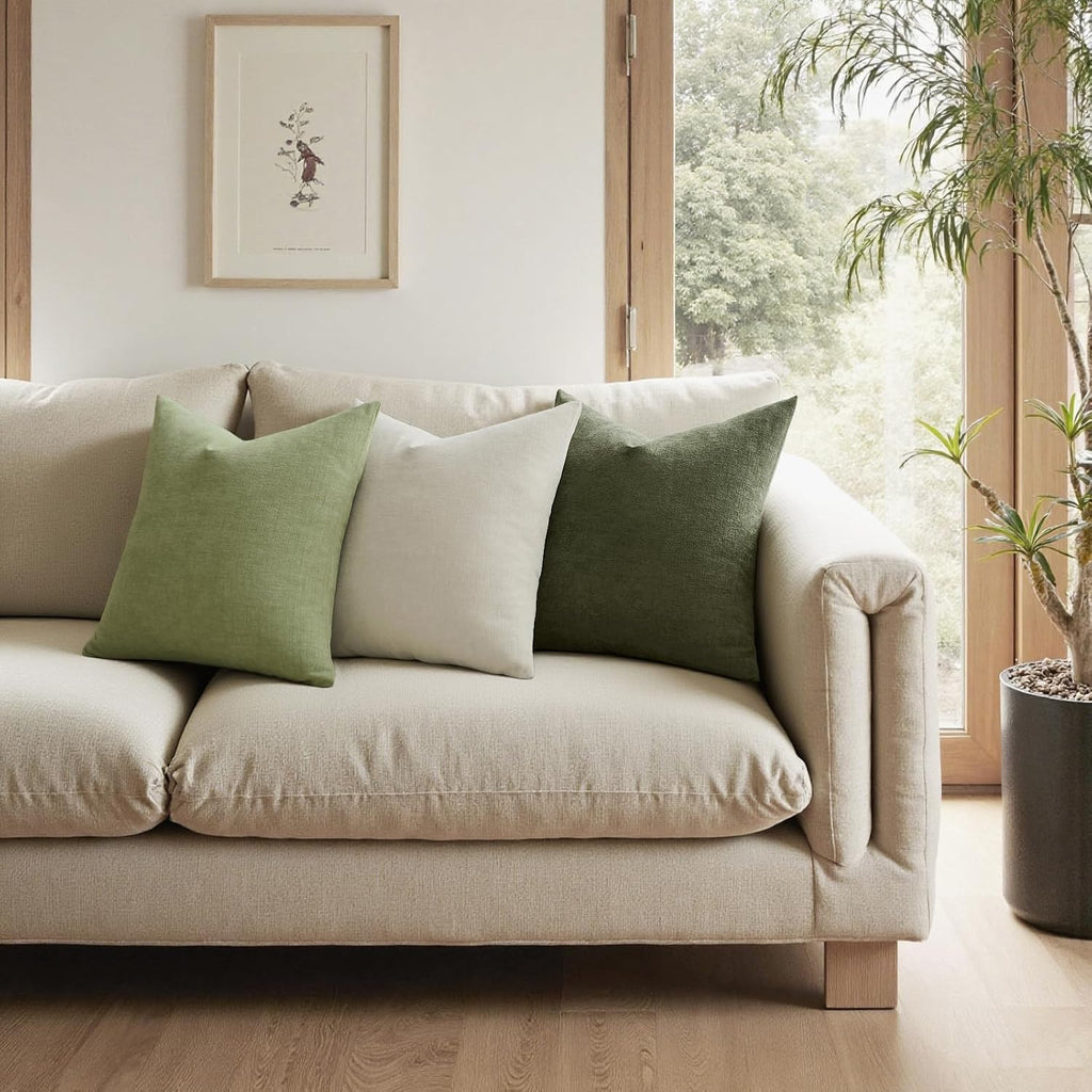 Olive Green Couch Pillow Covers 18x18 Inch, Set of 2 Soft Chenille Decorative Square Throw Pillow Covers Farmhouse