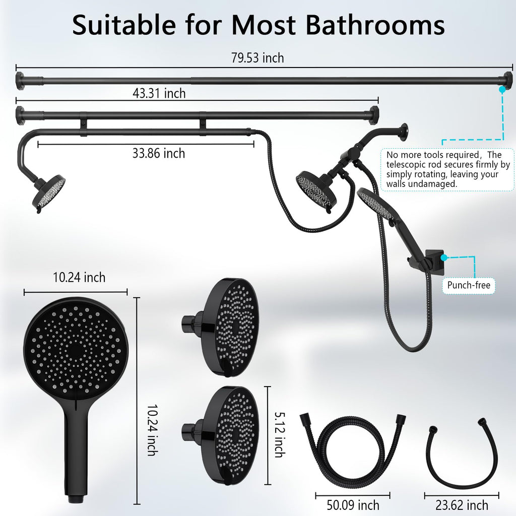 Tandem Shower Head, Dual Shower Heads for Two People & Handheld Head, Triple Shower Head High Pressure