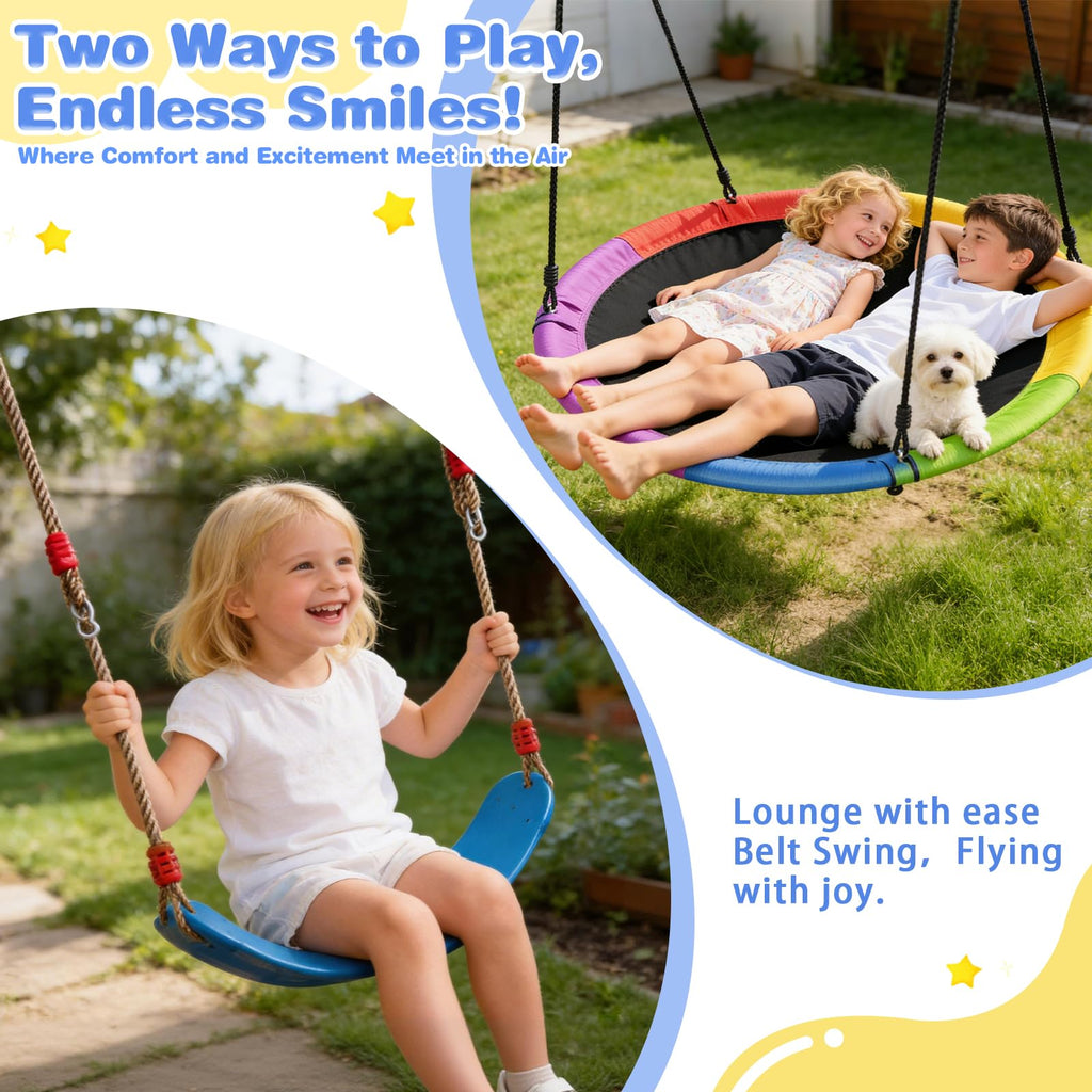 Swing Set for Backyard 3-in-1, 600lbs with 1 Saucer and 2 Belt Swing