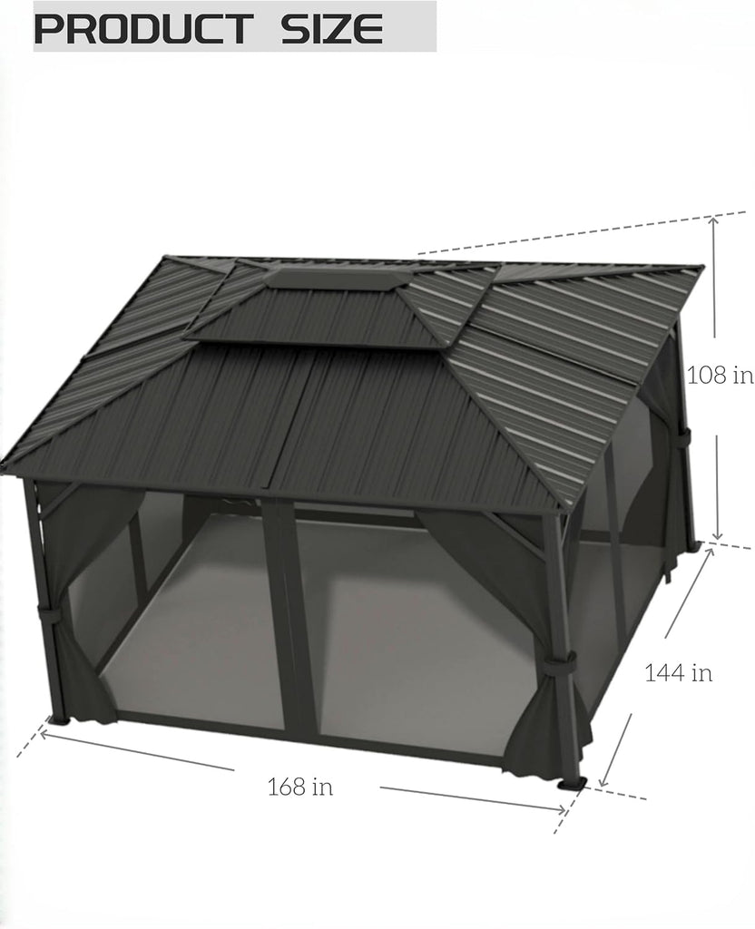 10x10 Ft Hardtop Gazebos with Heavy Duty Double Roof, Nettings and Curtains Galvanized Steel Outdoor Gazebos