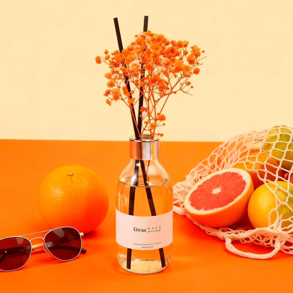 Reed Diffuser Set, 6.7 oz Citrus Scented Diffuser with Sticks, Home Fragrance Reed Diffuser Shelf Decor