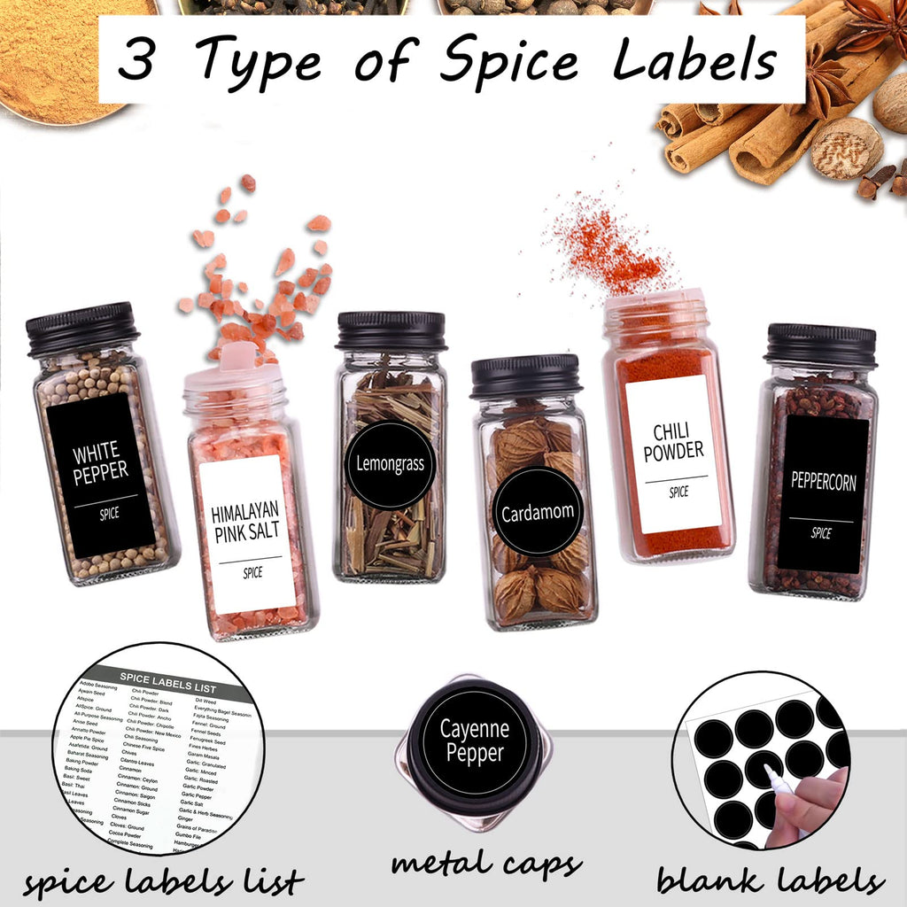 48 Pack Glass Spice Jars with Labels, 4oz Spice Containers