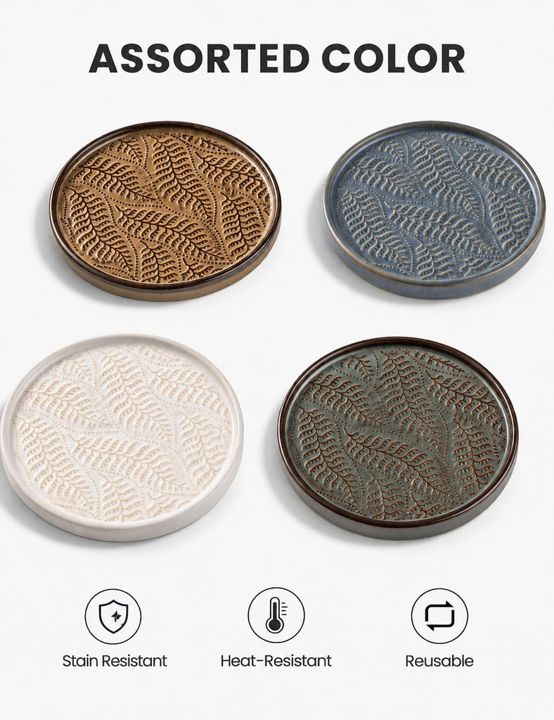 Drink Coasters Set of 6, Ceramic Cup Coasters for Desk, Slate Blue