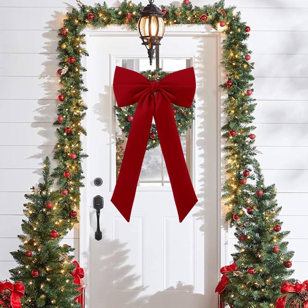 Large Christmas Tree Topper Bow Ornament 15x30 Inch(Red)