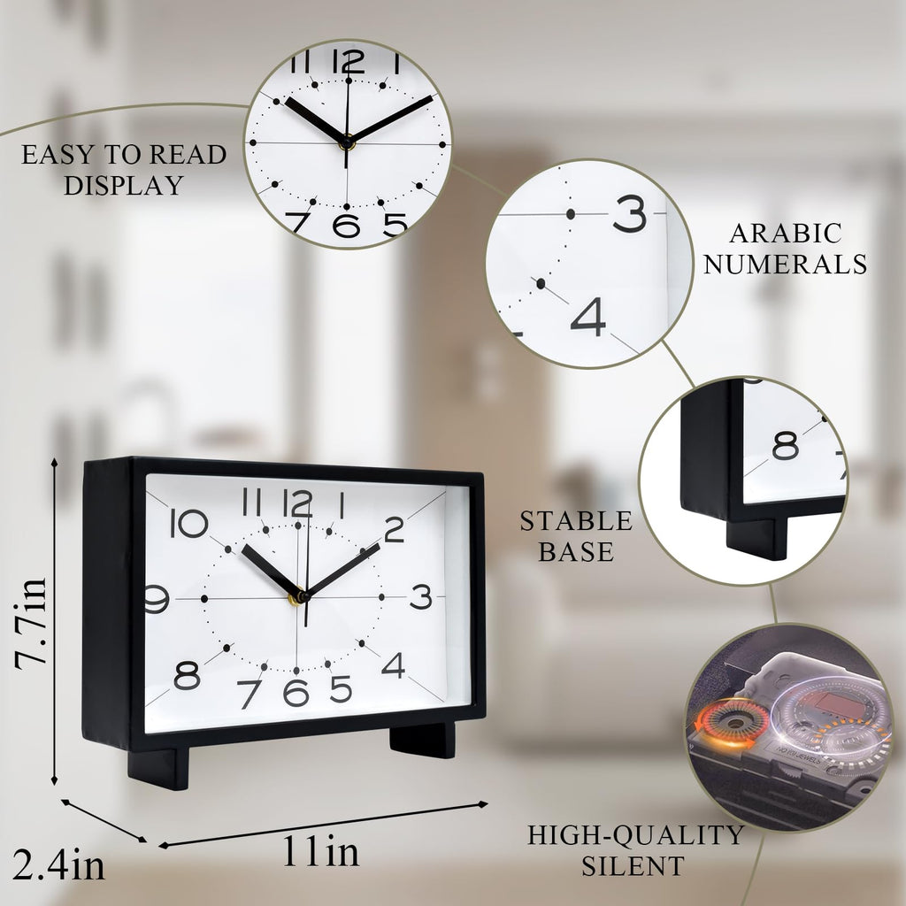 Modern Desk Clock, Silent Analog Mantel Clock for Shelf, Office & Living Room