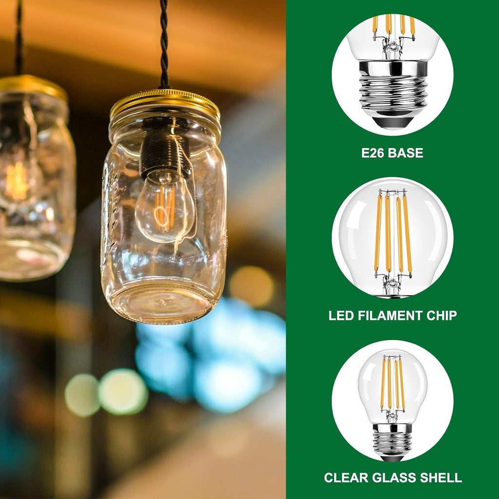 G45 E26 Small Round Edison Light Bulbs 120V 4W (30 Watt Equivalent),Warm White 2200K 300LM Decorative Edison Light