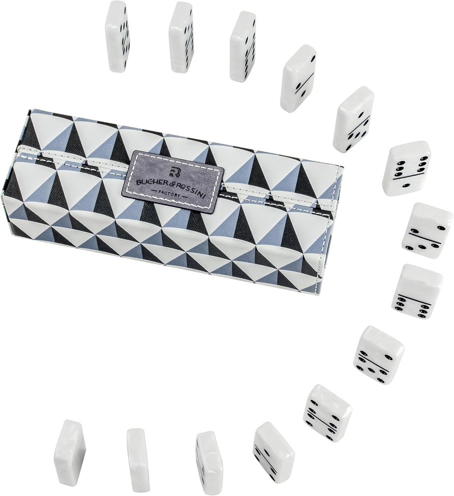 Dominos Set for Adults, Double 6 Domino Set, 28 Jumbo Marbleized White Tiles, Dominoes Set for Adults and Kids