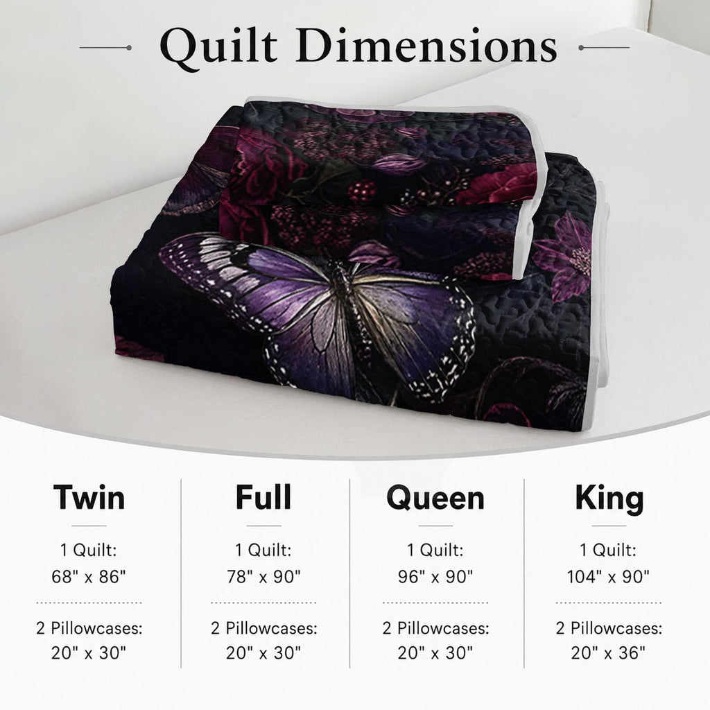 King 3-Piece Quilt Set, Gothic Burgundy Rose Botanical Bedspread, Soft Lightweight Microfiber Coverlet with 2 Pillow