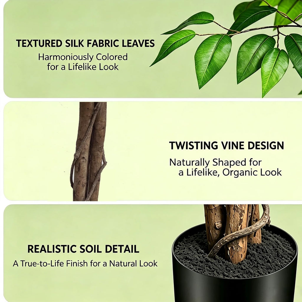6FT UV Resistant Artificial Ficus Tree, Adjustable Fake Tree Decor
