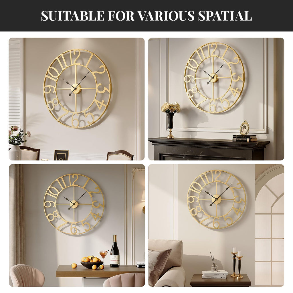 36 Inch Large Wall Clock Gold Decorative Clock Decor