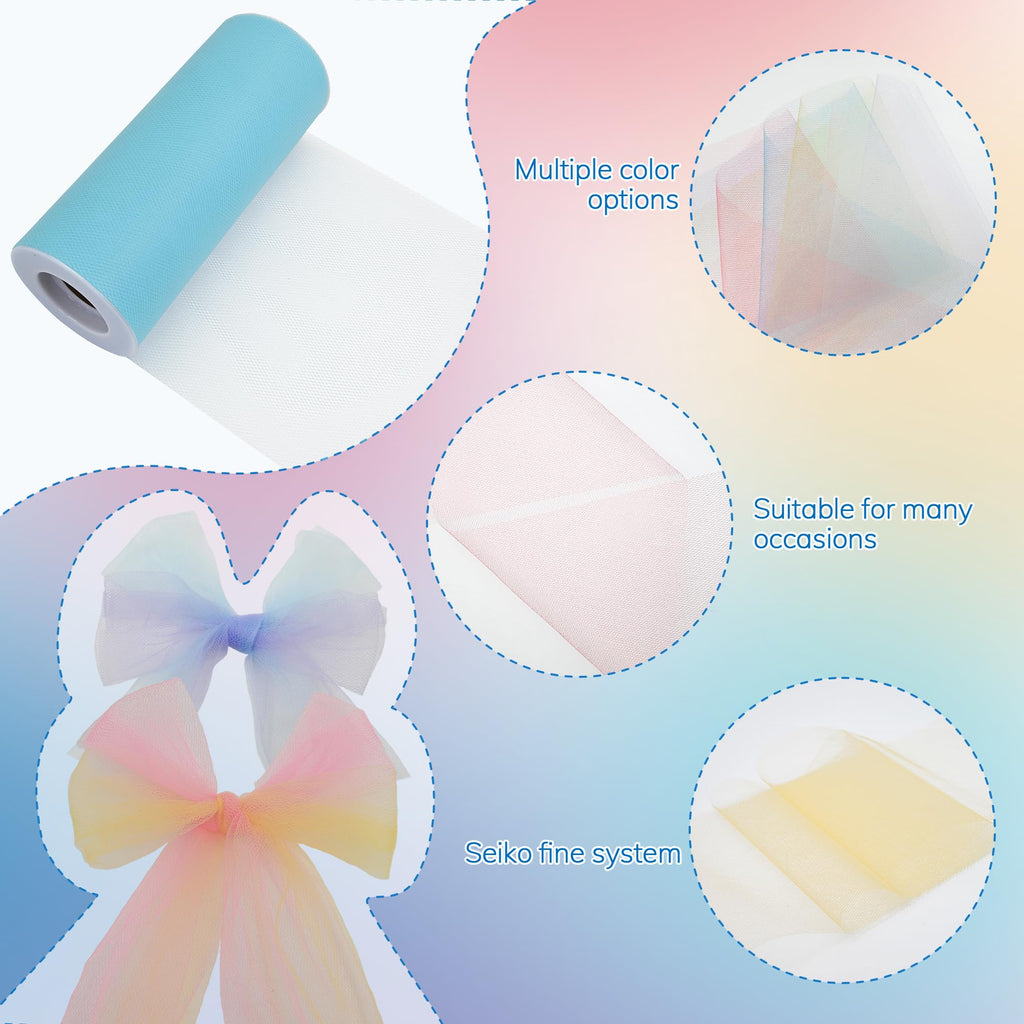 6 Rolls Tulle Mesh Set 150 Yards Total 6 Inch x 25 Yards Pastel Colors Perfect for DIY Crafts Party Decorations Home