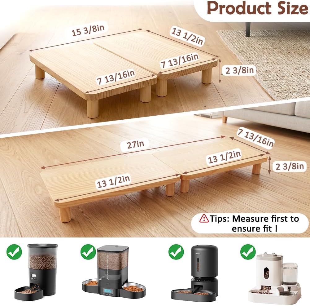 2-Pack Cat Food Stand, Elevated Pine Wood Cat Feeder Stand for 2 Cats