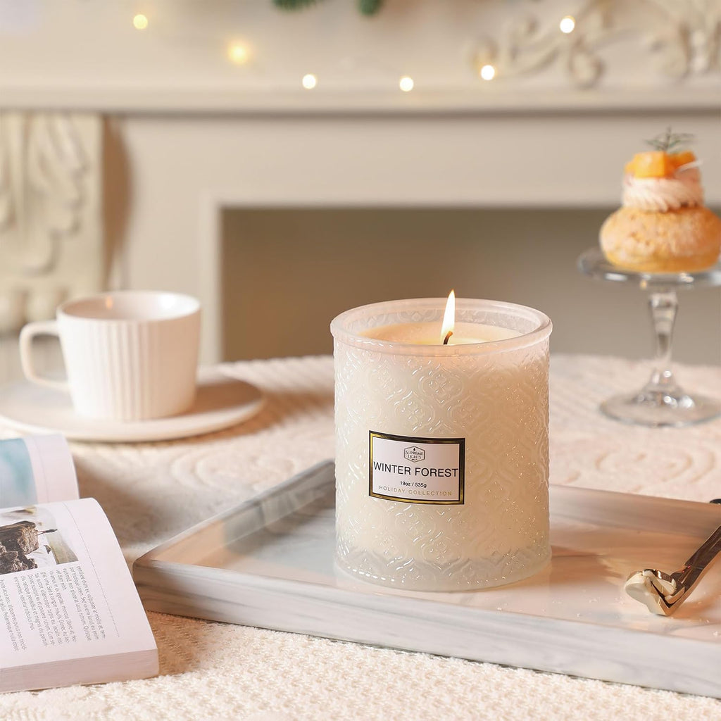 Forest Candle - Large 19oz White Scented Christmas Candle, 88hr Burn Time, Perfect Decor & Gifts - Set of 19