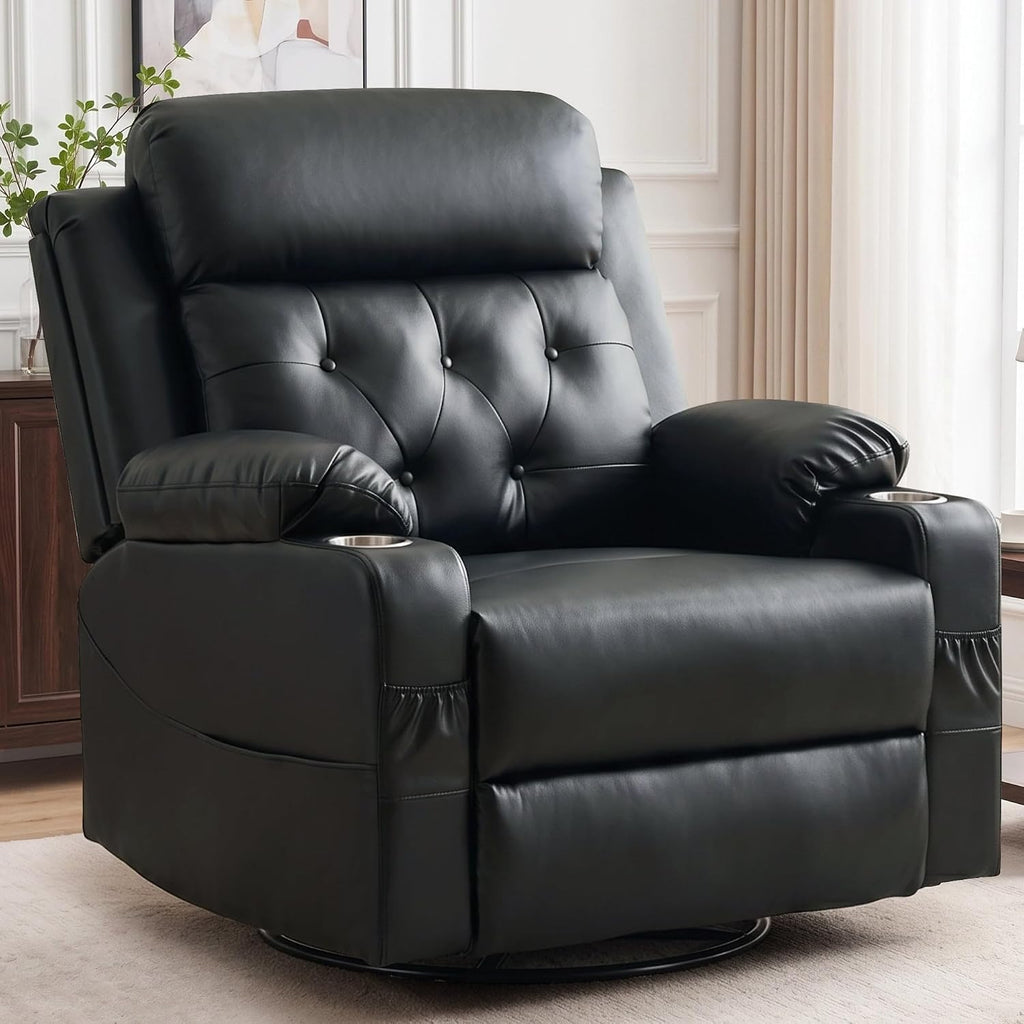 Oversized Recliner Chair, 360° Swivel Rocker Recliner for Adults, Recliner Chair with Heat and Massage, Manual