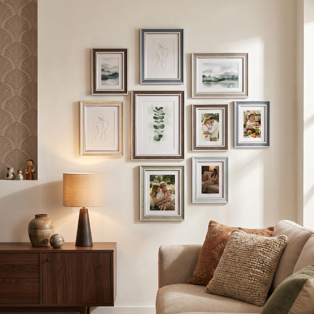 Picture Frame Set of 6, vintage picture frames Rustic Farmhouse Photo Frame, Display with Mat for Decorative on Wall