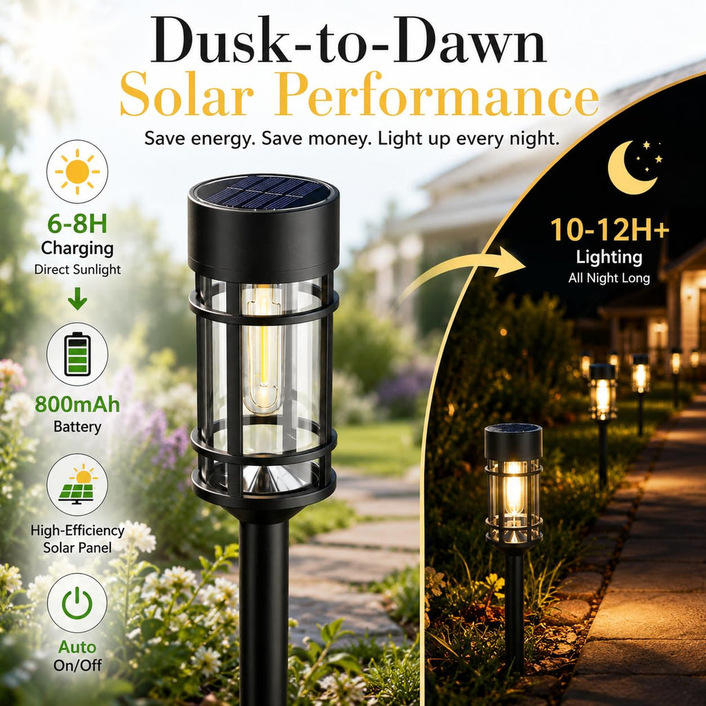 12 Pack Solar Lights Pathway Outdoor, Metal & Glass Large Solar Pathway Lights, Solar Powered Garden Lights for Yard