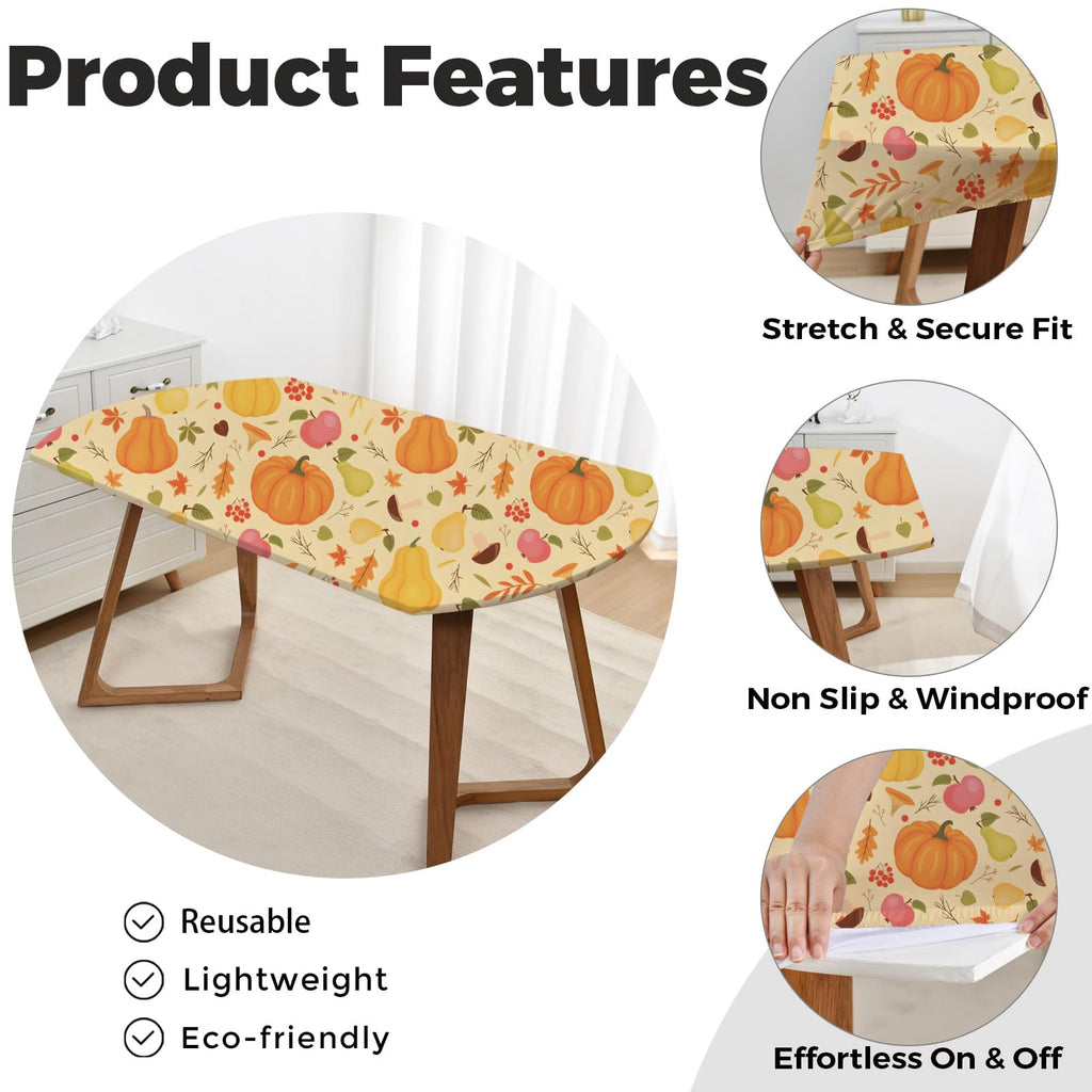 Fall Oval Fitted Tablecloth 42x60 Inch for 4-6 Seats with Elastic