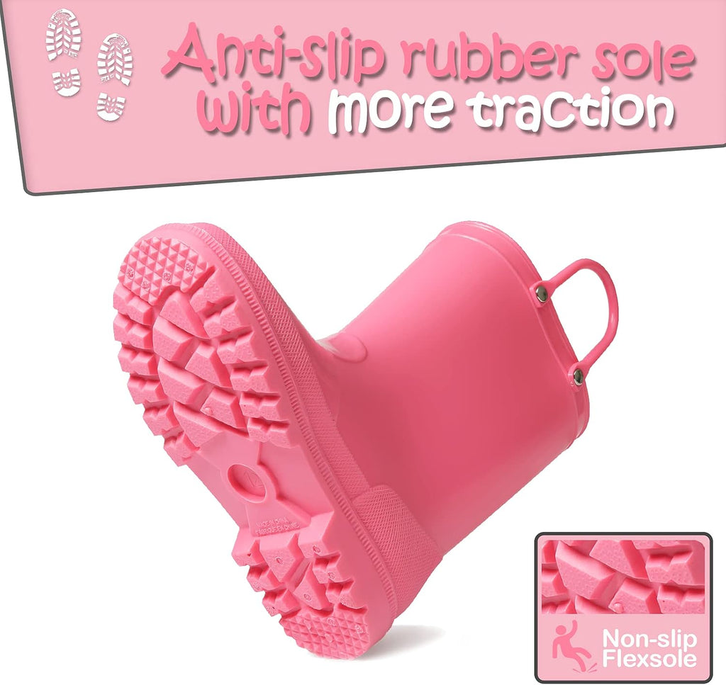 Kids Girls & Boys Rain Boots with Easy-on Handles Outdoors