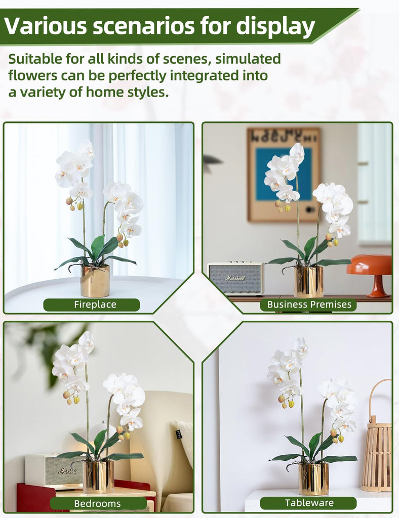 Artificial Orchid Flowers Real Touch White Fake Flower in Ceramic Vase