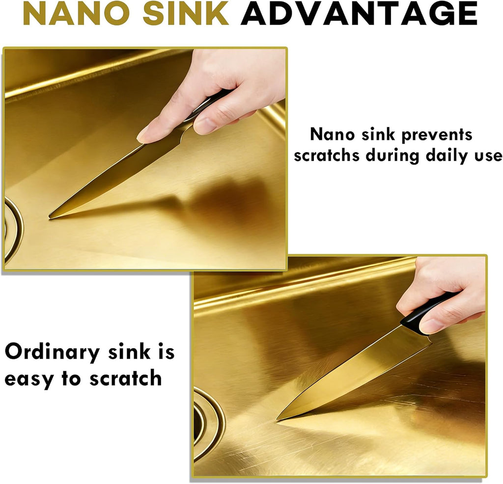 32 Inch Gold Undermount Kitchen Sink,16 Gauge 304 Stainless Steel Kitchen Sink Single Bowl, 32"x19"x10" Undermount