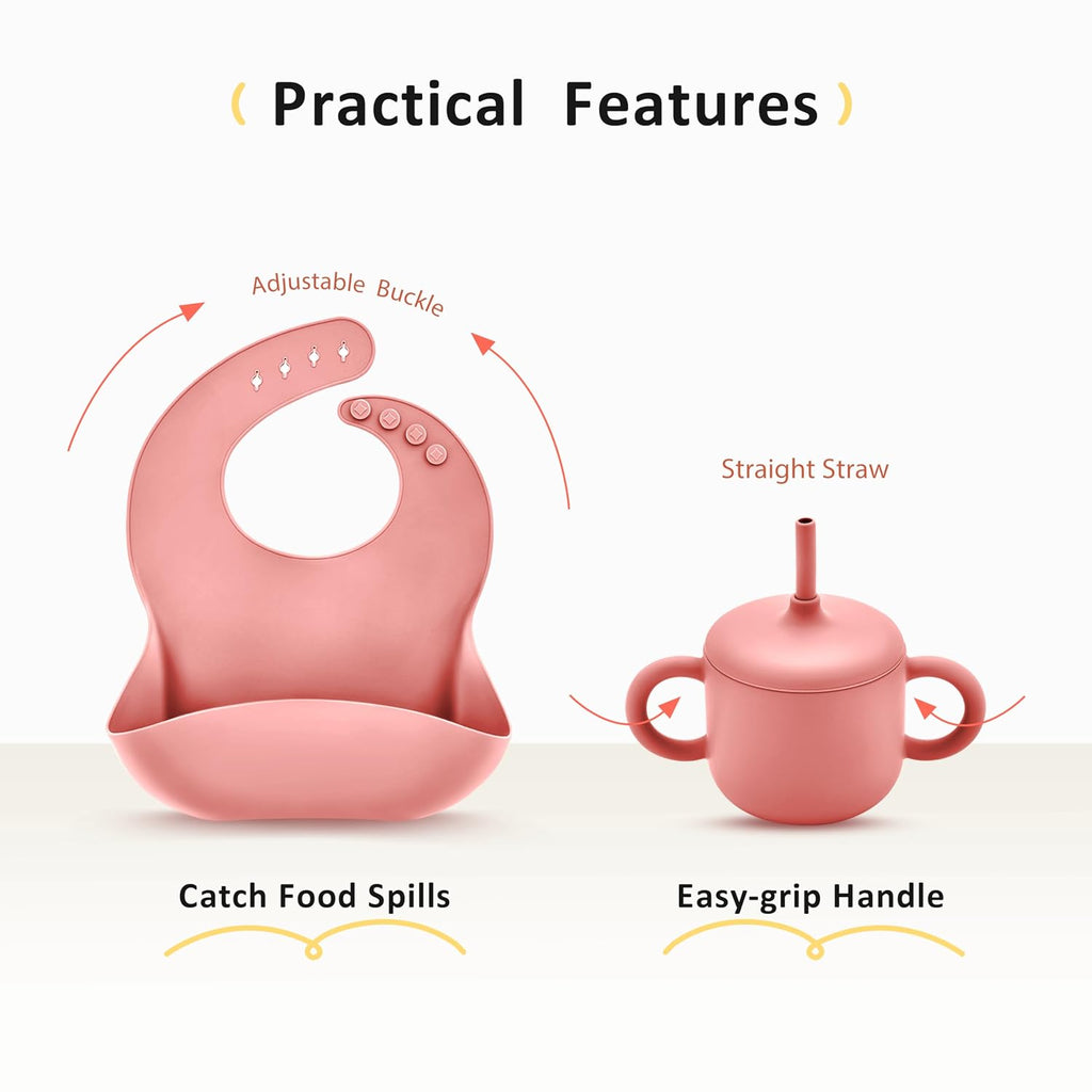 Piece Silicone Baby Feeding Set for Baby Led Weaning, Pink