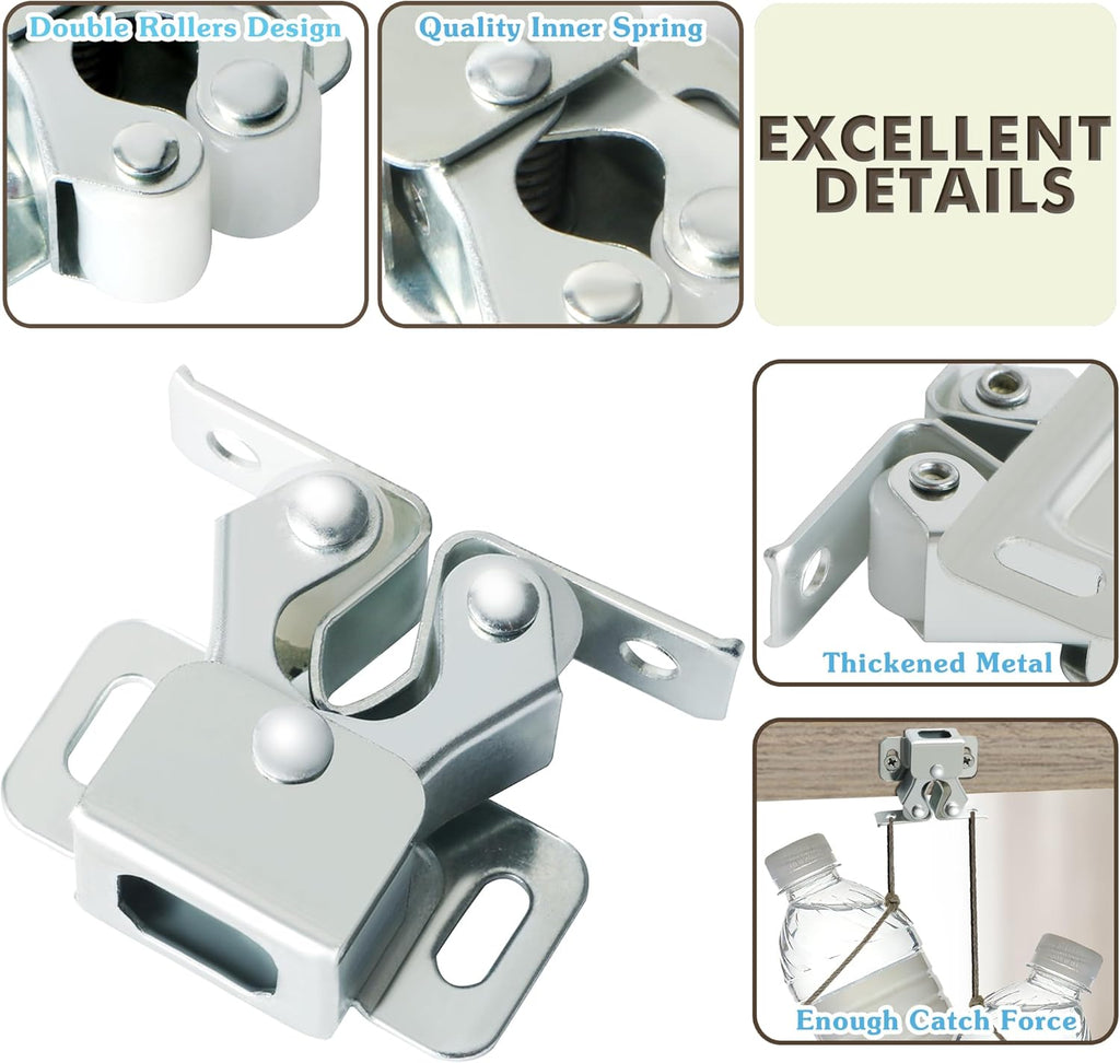 Cabinet Door Latch and Catch,Cupboard Closet Doors Catches Closer Double Ball Roller Catch Latches,Cold Rolled Steel