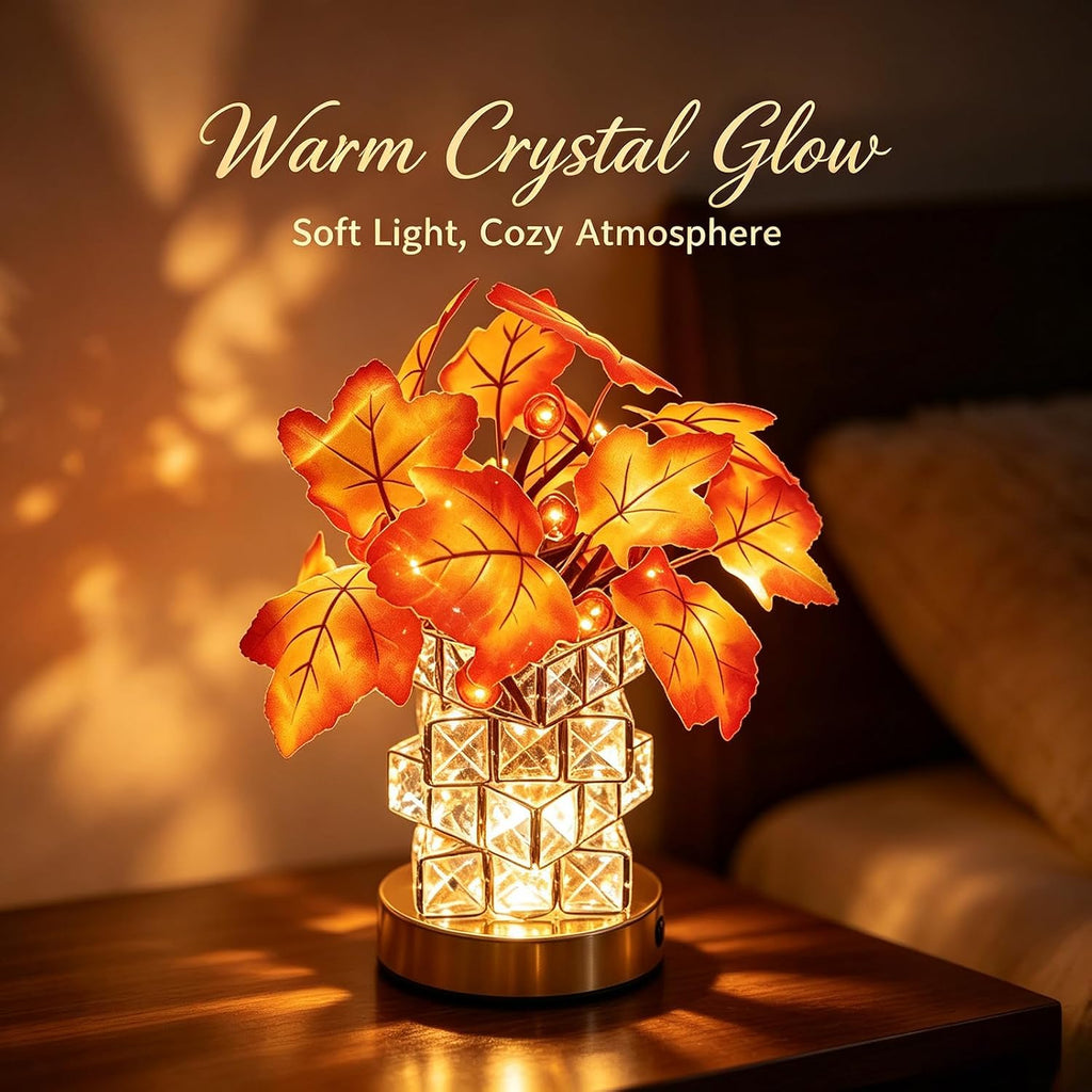 LED Maple Leaf Lamp, USB, Crystal Base, Fall Decor Gift