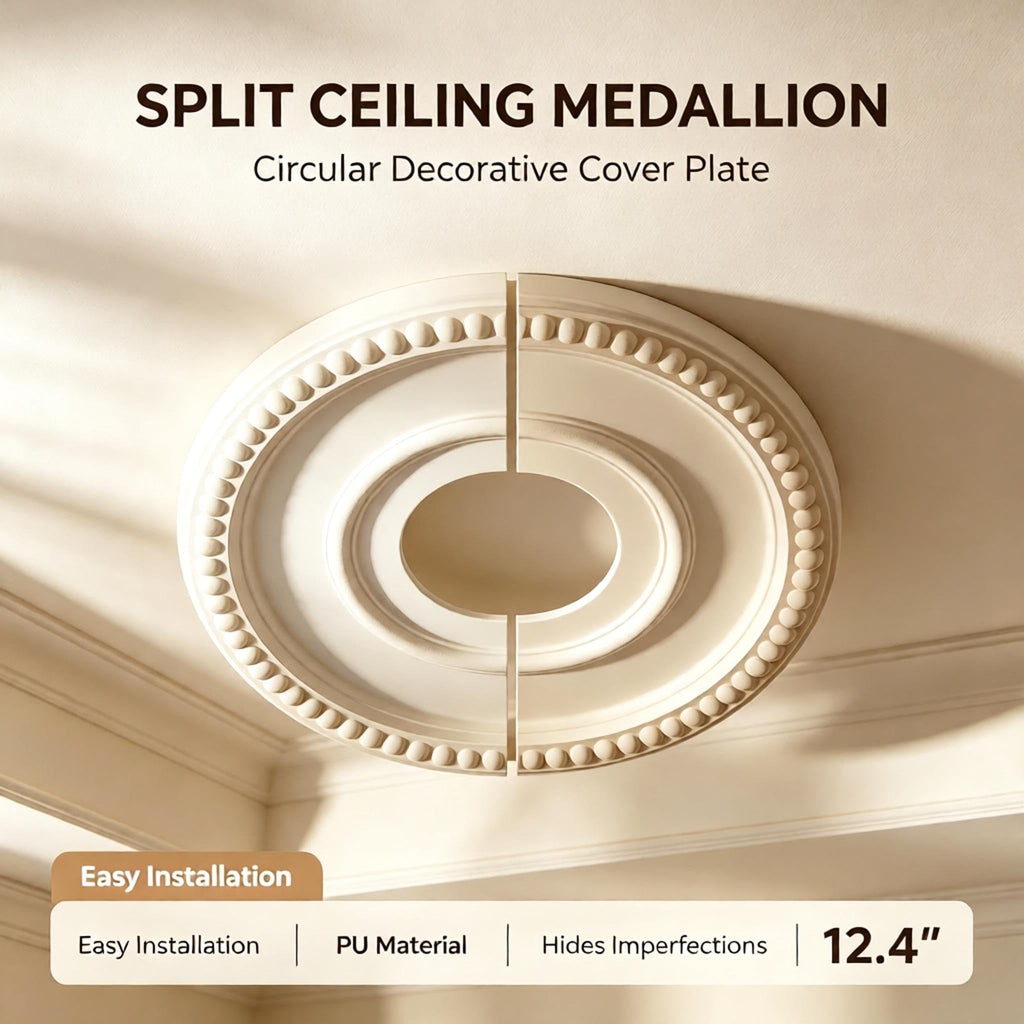 Molded Split Ceiling Medallion for Light Fixtures and Ceiling Fans, 12.4"OD 3.94"ID | Covering up messy