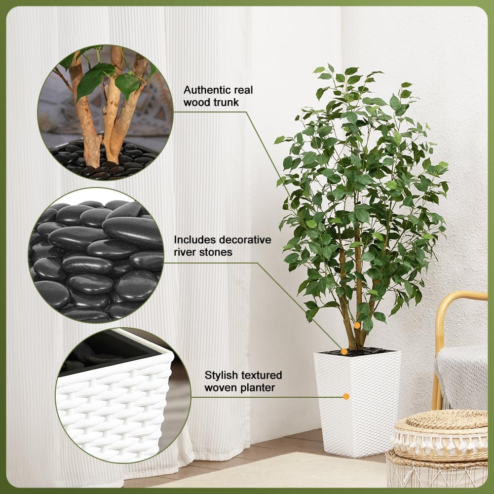 5ft Artificial Ficus Tree,UV Resistant Tall Faux Tree