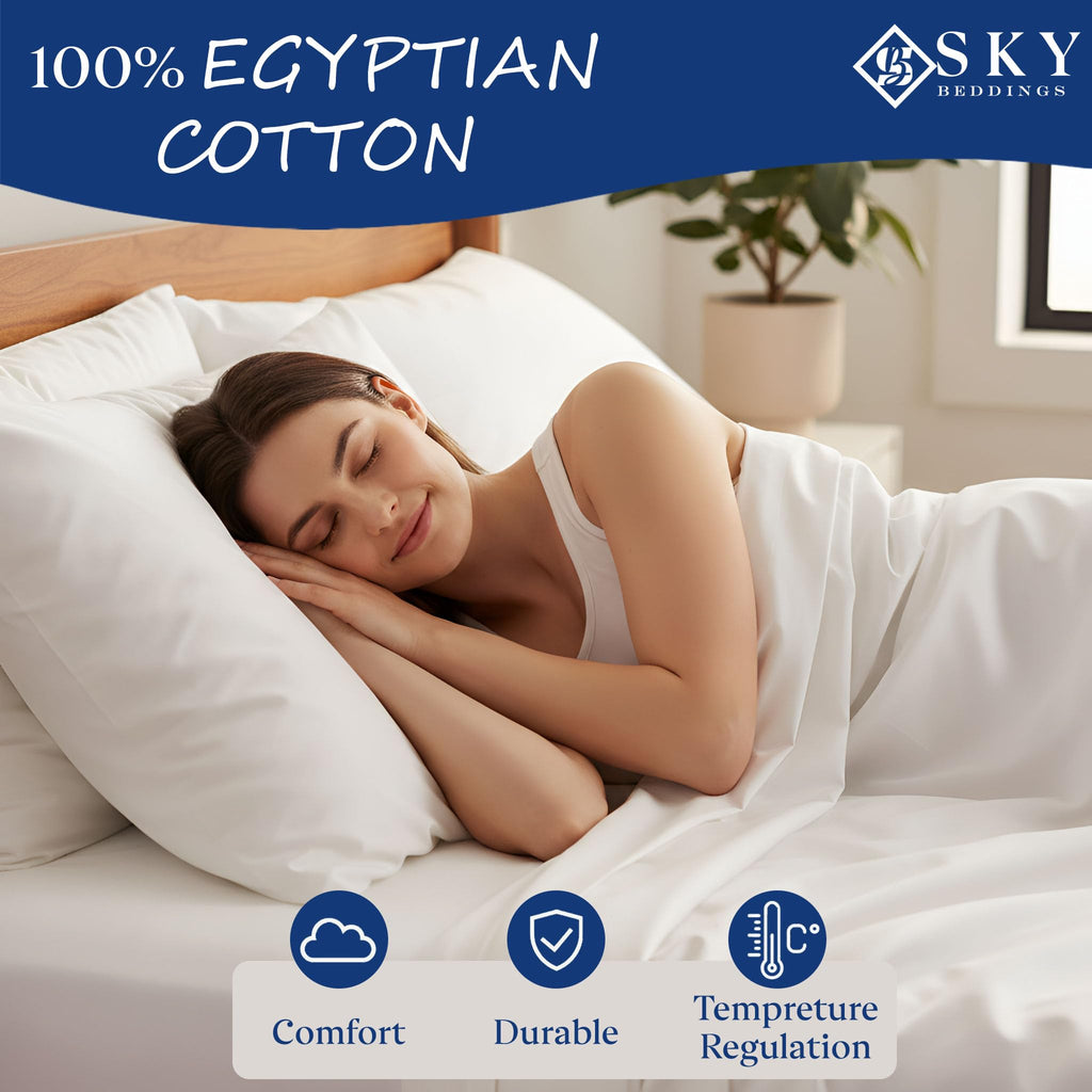 Olympic Queen Sheets Set, Egyptian Cotton Sateen, White