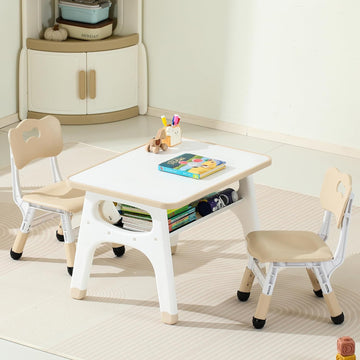 Kids Table and Chair Set, Kids Activity Table with Storage Rack, Wooden Desktop with Graffiti Desktop, Height