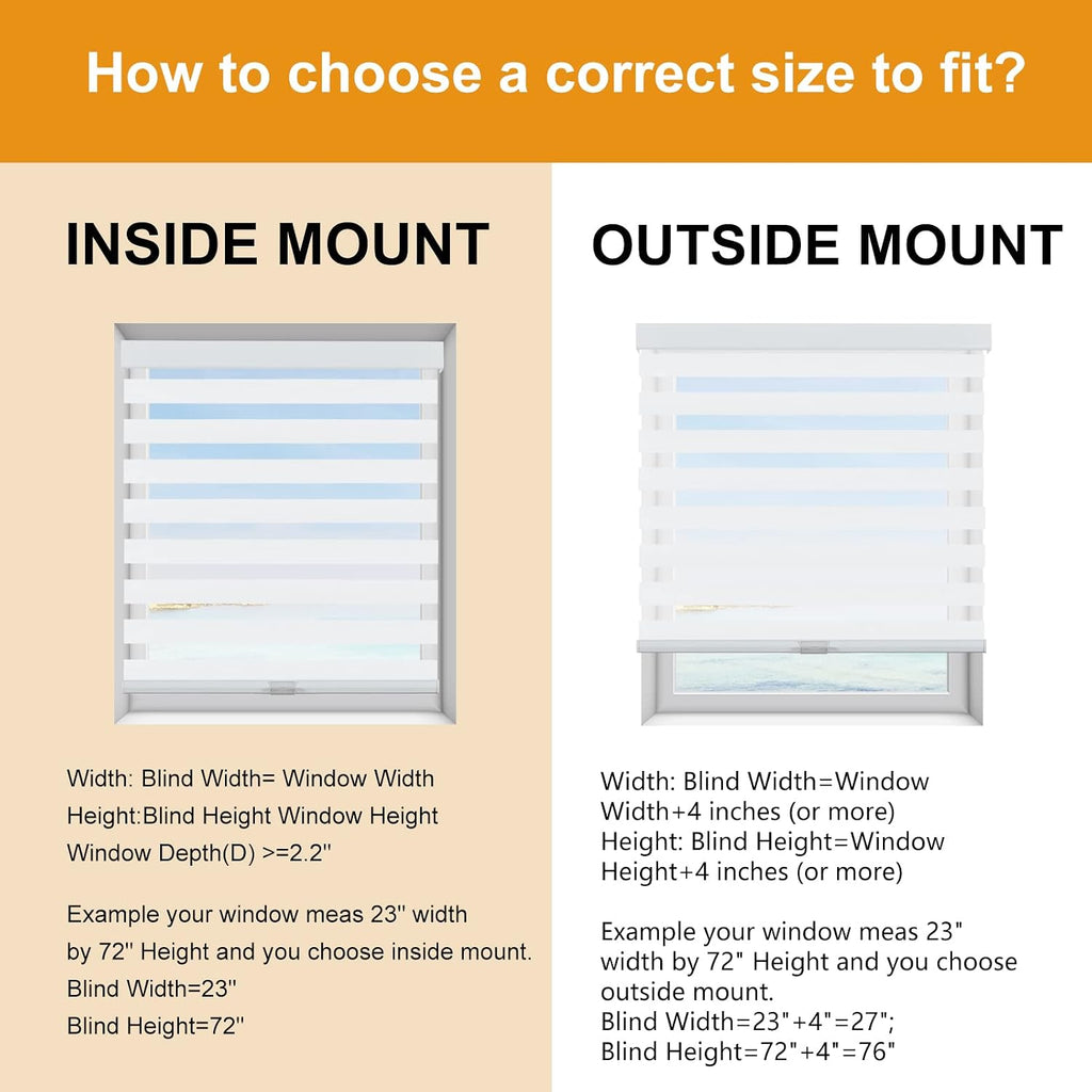 Cordless Zebra Blinds for Windows (24" W x 72" H, White) with Upgraded Cassette Free-Stop Light Filtering Dual Layers